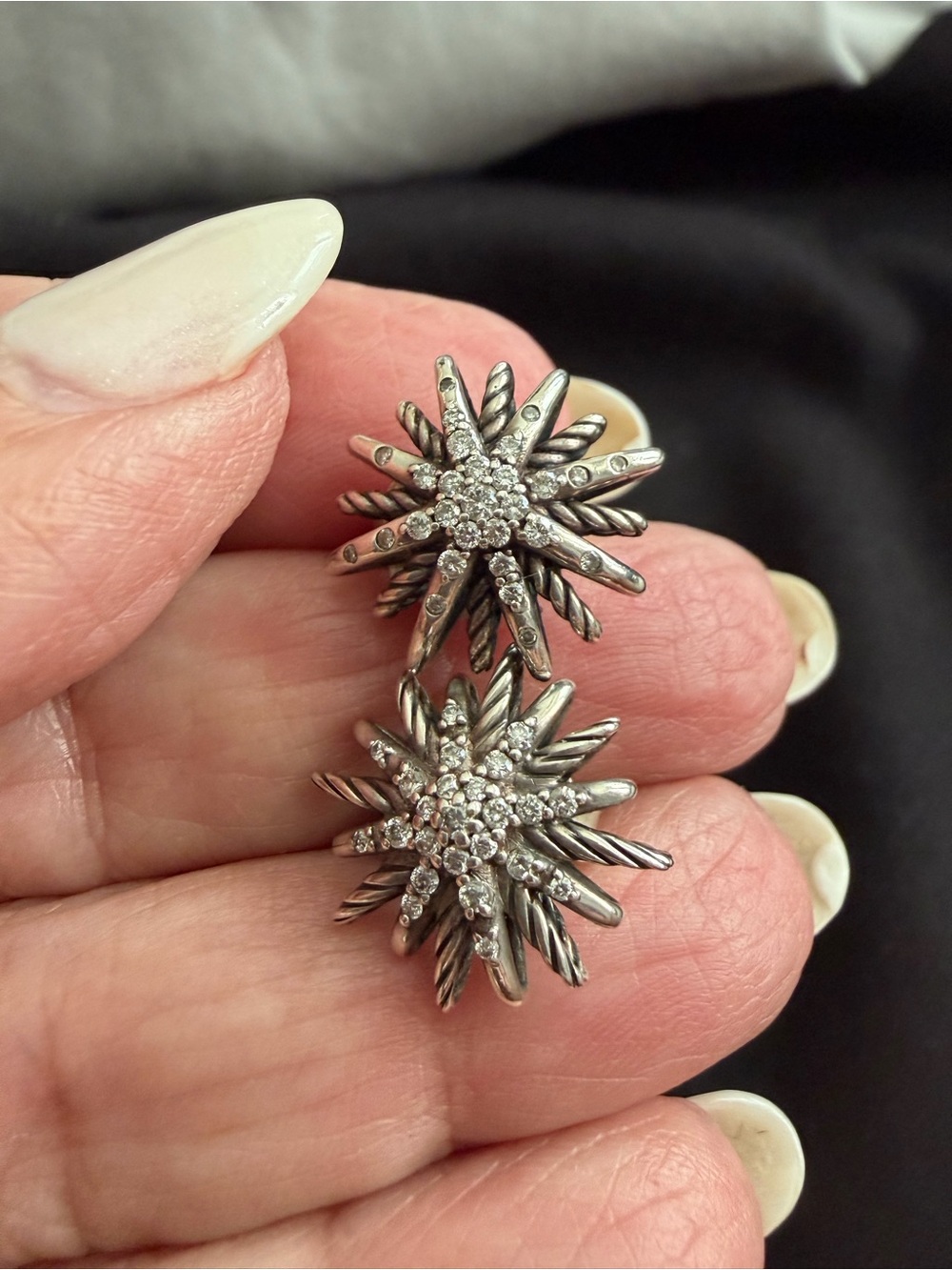 David Yurman Silver Starburst Pavé Diamond Earrings